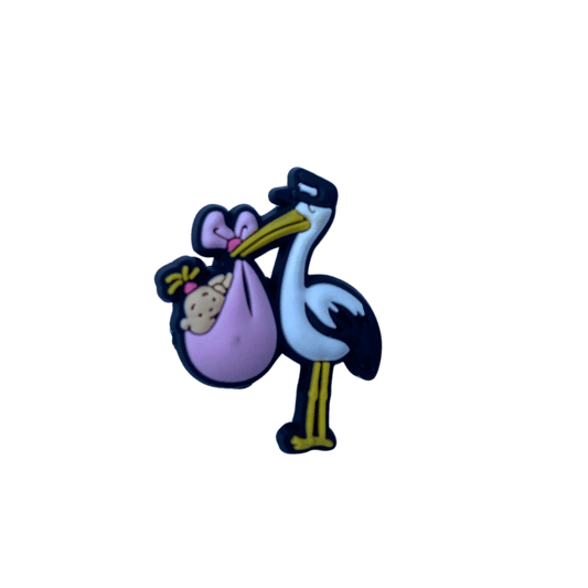 Stork with baby girl Croc Charm